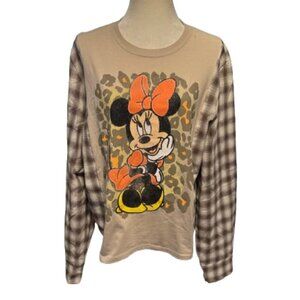 One of a Kind Upcycled Tan Minnie Mouse Long Sleeve Pullover Shirt